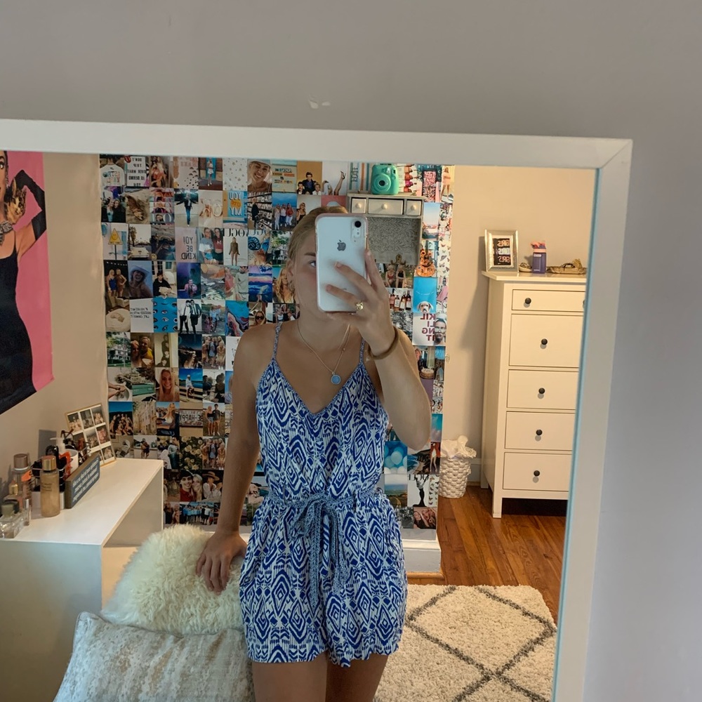 Blue and white romper